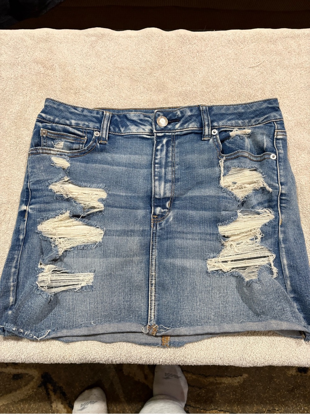 American Eagle Outfitters Distressed Blue Denim Mini Skirt